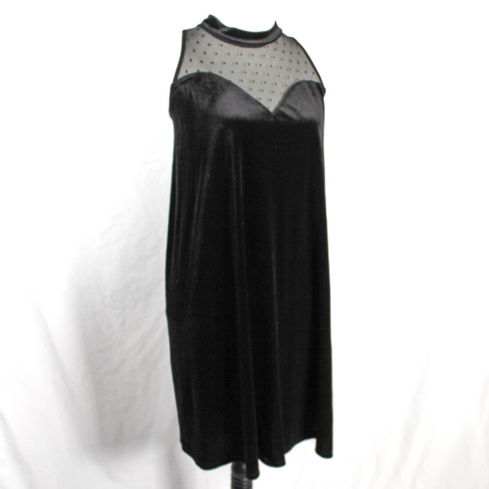 Retro Inspired Black Velveteen and Mesh Heart A Line Plus Size Dress